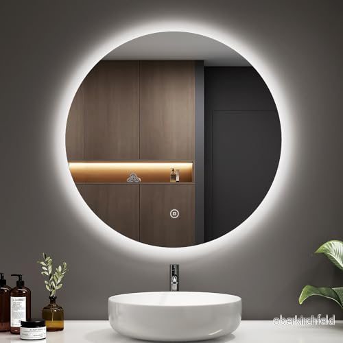EMKE badrumsspegel med belysning rund 60 cm LED-badrumsspegel touch-brytare, dimbar, 6 500 K, 3 timmar. Automatisk avstängning, belysning, IP44, vattentät 9331924673195
