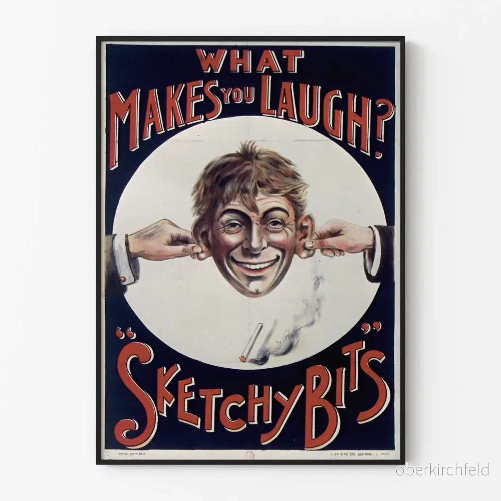 Vintage humorposter "Vad får dig att skratta?" Sketchy Bits