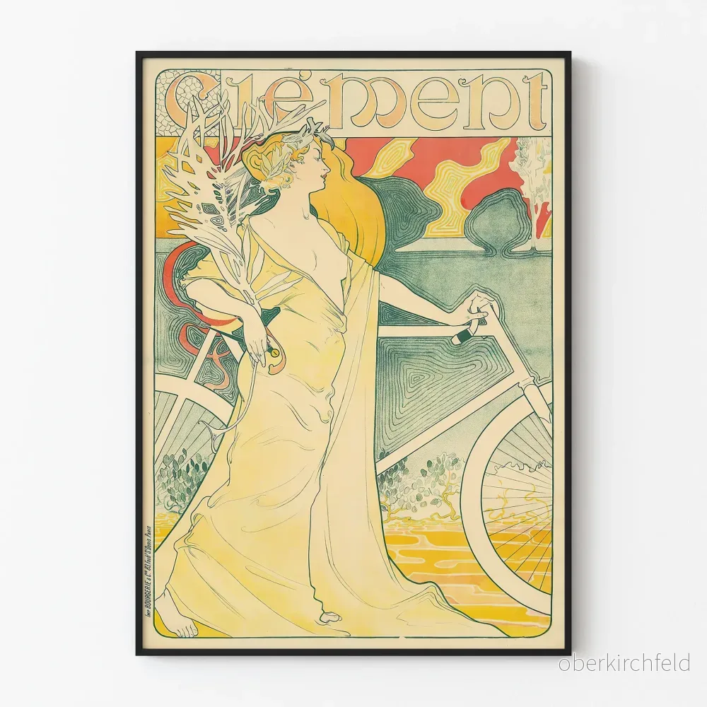 Vintage poster Art nouveau kvinna och cykel för väggdekoration