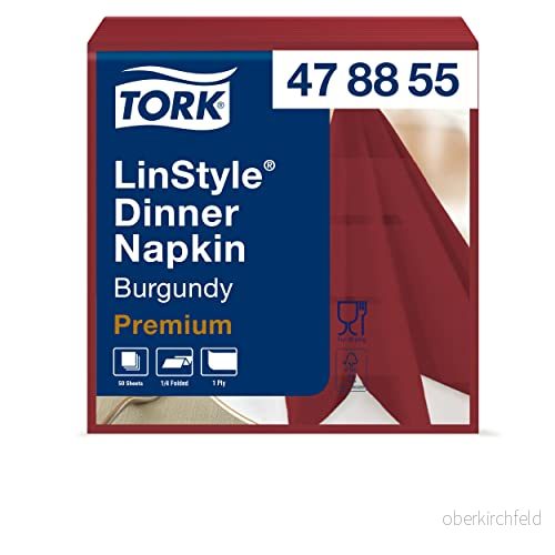 Tork 478855 Premium Linstyle Vinröd middag servett/1 Ply absorberande otryckt servett i mörkröd/12 x 50 ark (BxL: 19,5 cm cm) 7322540653090