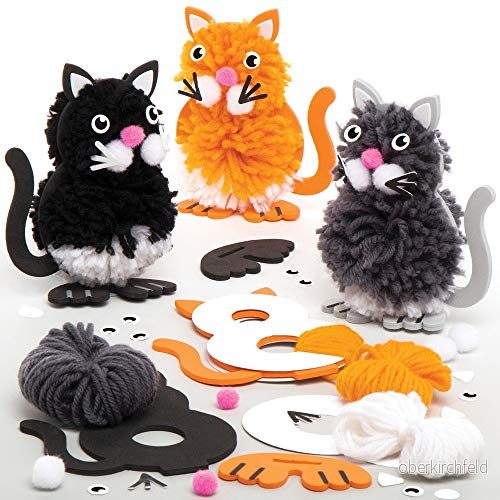 Baker Ross AT837 Kattpompom kit 3 pack, kreativa konst och hantverksmaterial för barn att göra 5051174105423