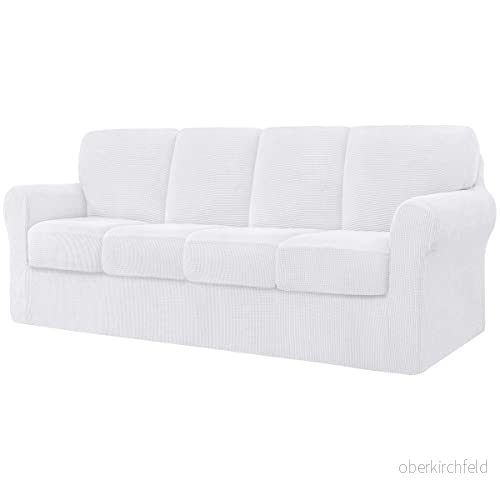 CHUN YI 9 delat sofföverdrag i stretchigt 4 sits med fyra separata kuddar och ryggstöd elegant jacquard spandextyg för vardagsrumsmöbler (4 sits, vit 744603635763