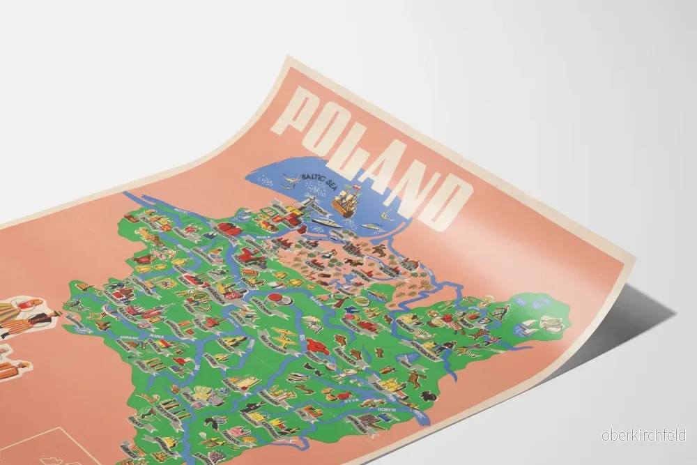 Poster med illustrerad karta över Polen - Vintage väggdekoration Europa - Bild 3