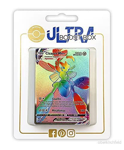 Cizayox VMAX (Scizor VMAX) 193/189 Shiny Rainbow Ultraboost X Epée et Bouclier 3 Ténèbres Embrasées Box med 10 franska Pokémon kort 3701425214962