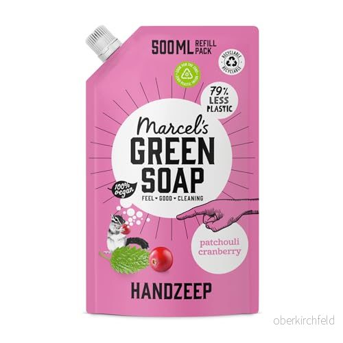 Marcel's Green Soap Handtvål påfyllningspaket Patchouli & tranbär flytande tvåldispenser 100% miljövänlig vegansk 97% biologiskt nedbrytbar 500 ml 8719325558852