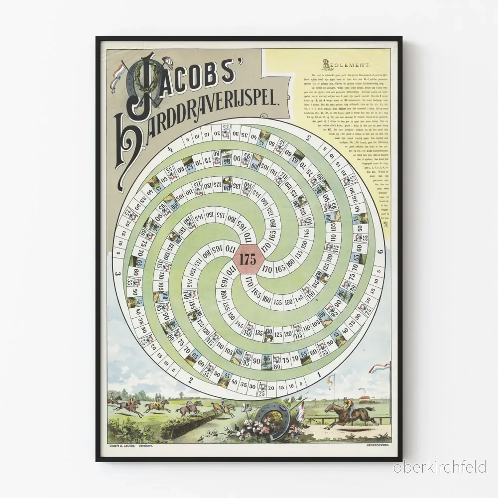 Vintage sällskapsspelsposter Jacobs' Harddraverijspel