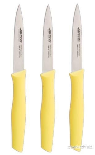 Arcos Uppsättning av 3 skalknivar Knivskalningskniv Potatisskalarkniv Rostfritt stål NITRUM Blad 100 mm Ekologisk förpackning Färg gul 8421002704604