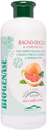 Biogenase Pink Grapefruit Shower Gel Natural Body Wash Enriched with Aloe Vera and Wheat Germ Extracts Moisturizing, Relaxing ana Calming Bath Cruelty Free, Parabens SLS Free 500 ml 8004367037152