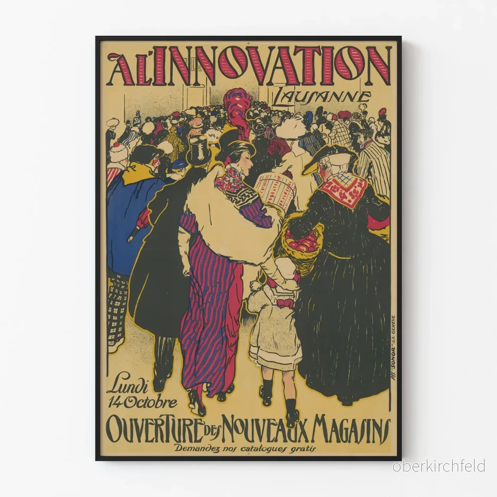 Vintageposter för öppningen av de nya butikerna i Lausanne Vintageposter för öppningen av de nya butikerna i Lausanne