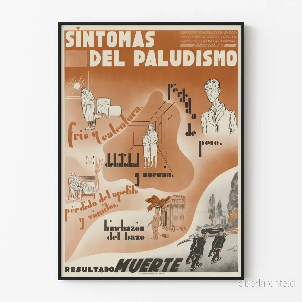 Vintage affisch för malaria-symtom väggdekoration