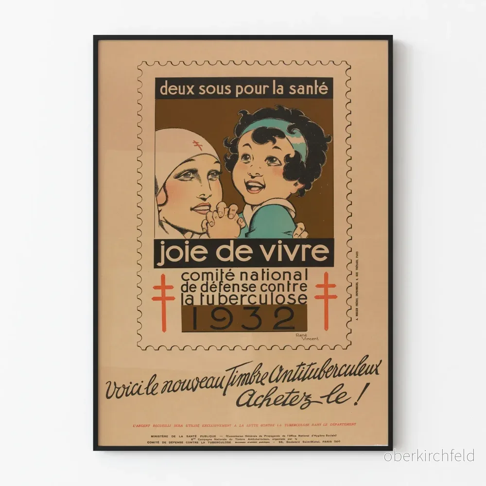 Vintage affisch med tuberkulosförebyggande frimärke 1932 – Två kronor för hälsan