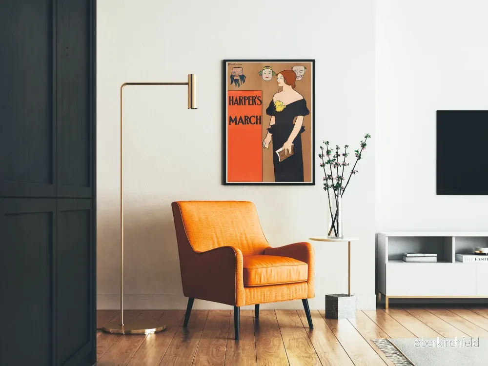 Vintageaffisch Harper's March elegant kvinna i svart klänning - Bild 2