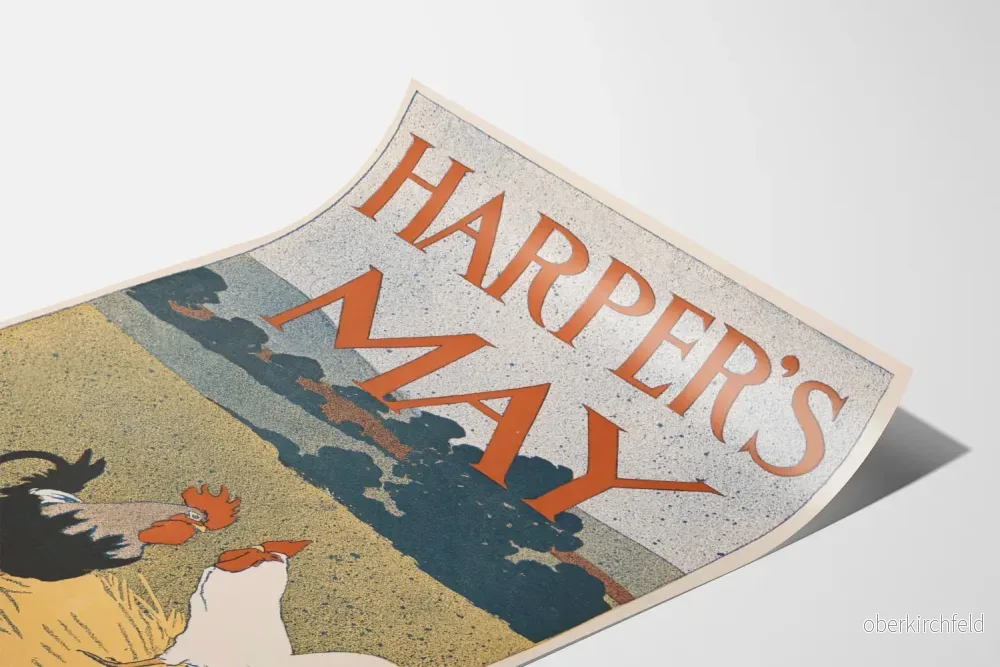 Vintageposter Harper's May med tuppar på lantlig bakgrund - Bild 3