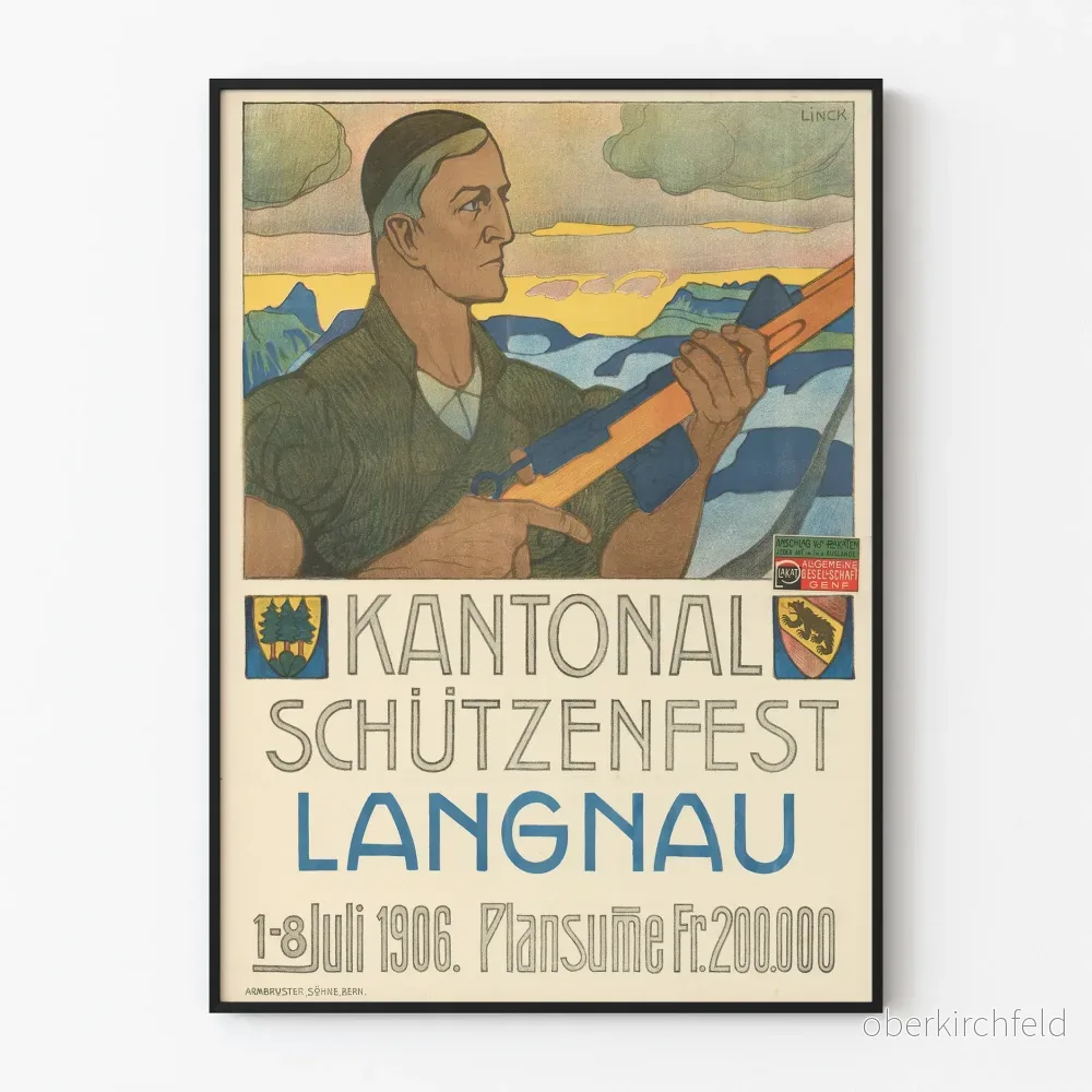 Vintageposter för Kantonal skyttemästerskap i Langnau 1906 väggdekoration