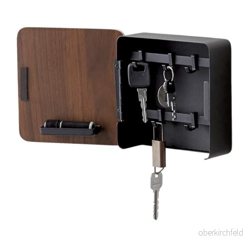 YAMAZAKI 4801 RIN Magnetisk nyckellåda, svart, stål/plywood, minimalistisk, 15,8 x 5,7 cm 4903208048019