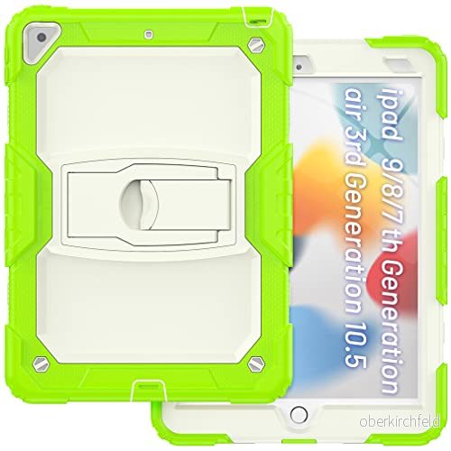 Fodral för iPad Air 3 2019/iPad Pro 10.5 2017 med hållstativ, robust stötsäkert skyddsfodral lagers strukturdesign, beige + grön 7657136166099