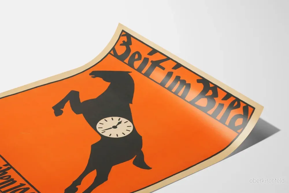 Vintage dekorativ poster häst med klocka på orange bakgrund - Bild 3