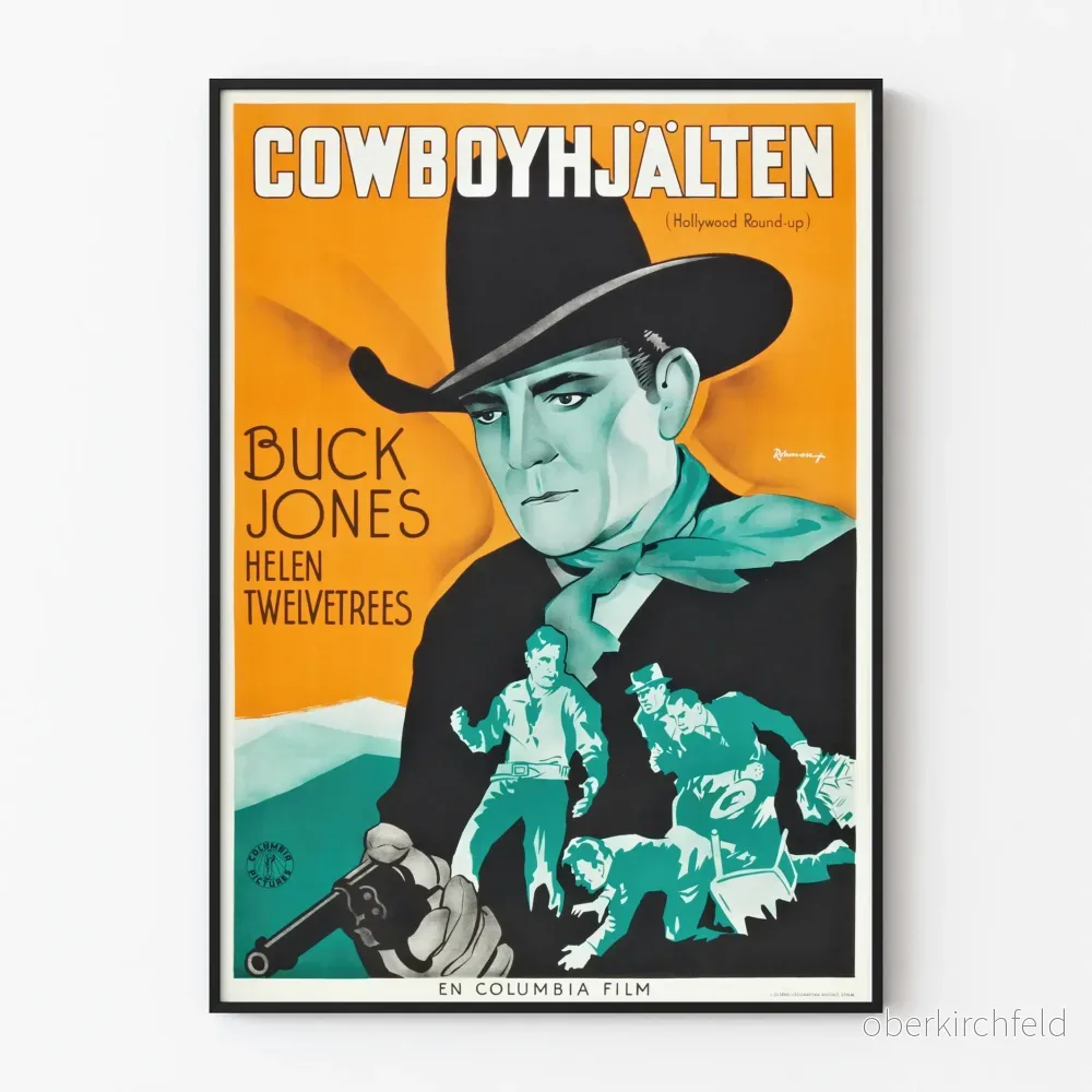 Vintage westernposter Cowboyhjälten Hollywood Round-up