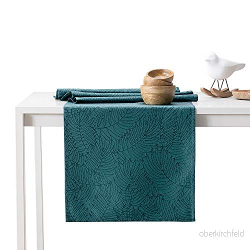 AmeliaHome Bordslöpare 30 x 100 cm lotuseffekt vattenavvisande blad petrol Gaia 4251758685483