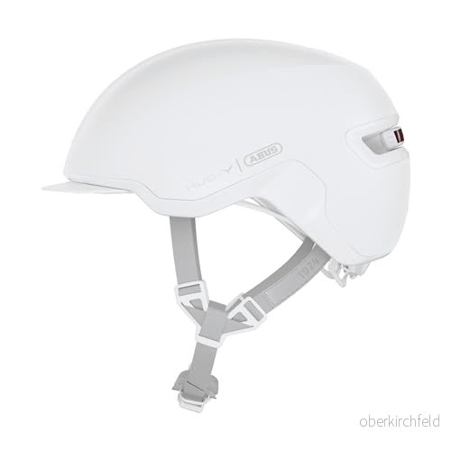ABUS Urban Helmet HUD Y med magnetiskt, uppladdningsbart LED bakljus & klickfäste cool cykelhjälm för vardagsbruk män och kvinnor ren vit, storlek M 4003318909443
