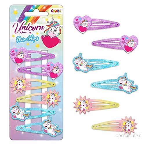 CRAZE Unicorn clips 6 hårklämmor set hårsmycken flicksmycken med söta enhörningsmotiv 36563, hårtillbehör 4059779036563