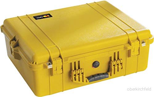 PELI 1600 stötsäker låda för känslig utrustning, IP67 vatten och dammtät, 46 liters kapacitet, tillverkad i Tyskland, inget skum, gul 19428021900