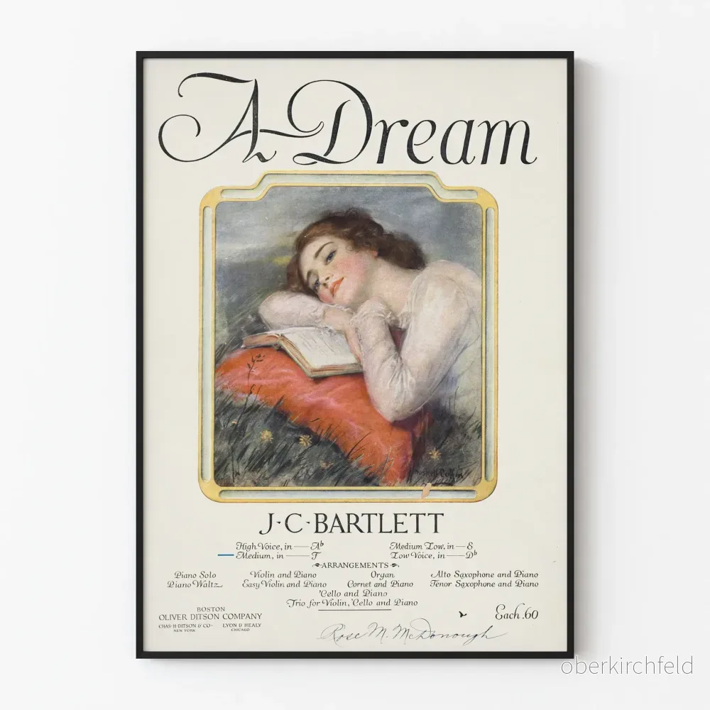 Vintage dekorativ poster « A Dream » med drömmande kvinnoporträtt