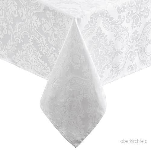 Elrene Damast bordsduk, polyester, vit, 152 cm x 213 avlång/rektangel 739550332797