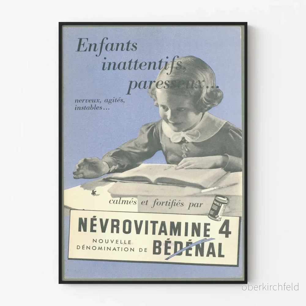 Vintage reklamposter Névrovitamin 4 för barn med ouppmärksamhet och rastlöshet