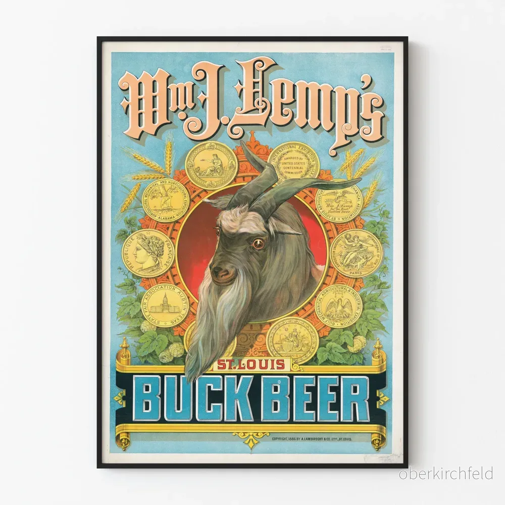 Vintageposter Wm J. Lemp's Buck Beer för väggdekoration
