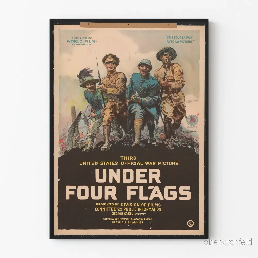 Vintage väggposter med krig under fyra flaggor