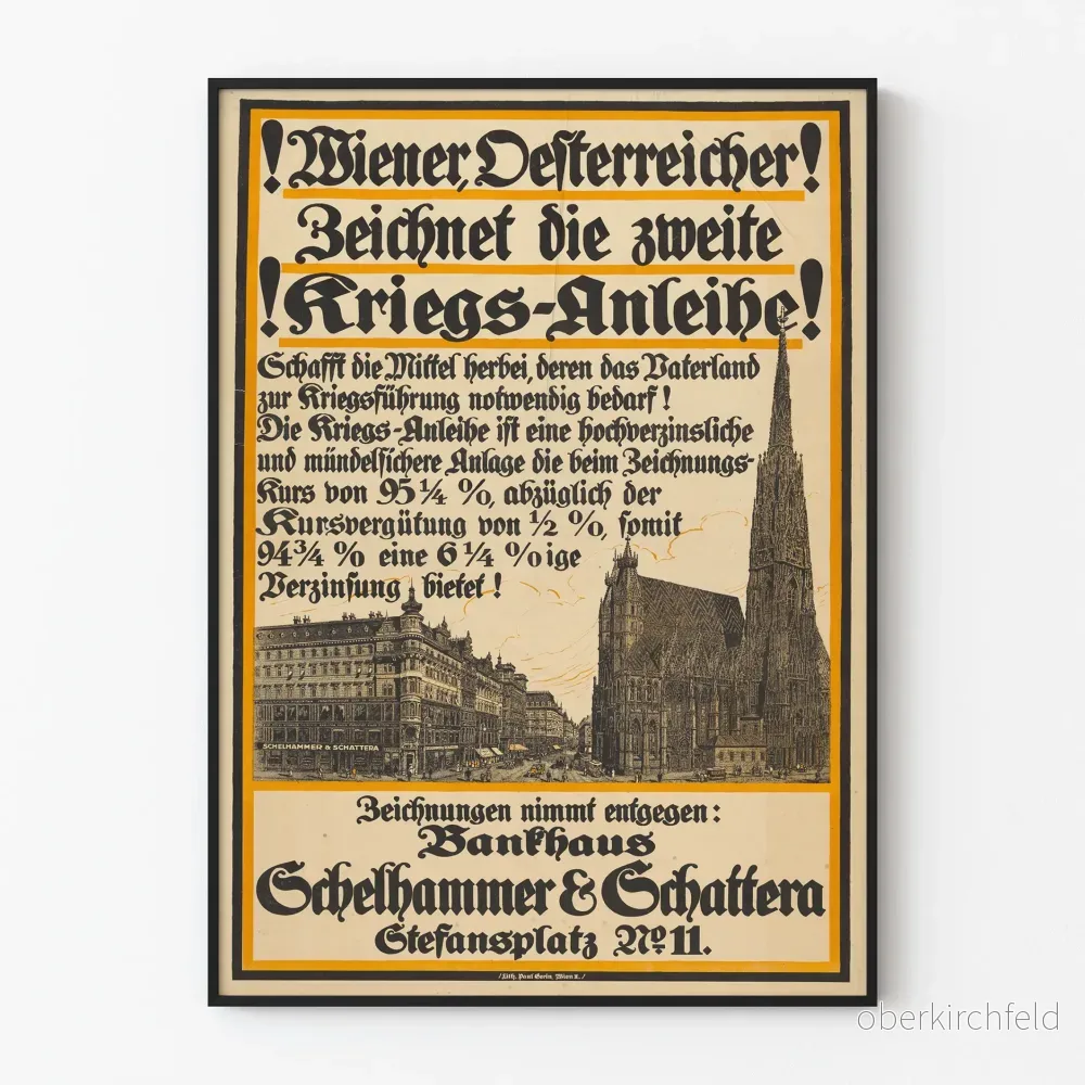 Vintageposter för andra utgivningen av krigsobligationer med utsikt över Stephansplatz