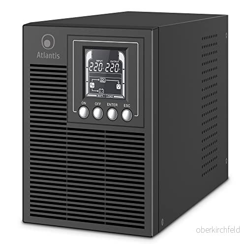Atlantis A03 OP1002 UPS OnLine Avbrottsfri strömförsörjningsserver Dubbelkonvertering Pure Sine Wave 1000VA 900W, Tower, LCD skärm, USB, RS 232 seriell, 4 IEC utgångar, EPO port, SNMP plats, 2x12V 9Ah 8026974022604