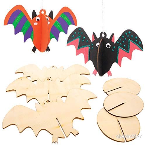 Baker Ross AW768 Halloween-dekorationer 3D trähantverk fladdermöss (paket med 6) 5051174096417