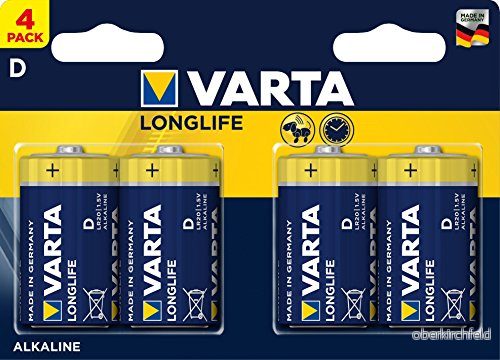 Varta 4120101414 Longlife Alkaliskt batteri, Ficklampa D LR20, förpackning med 4 staplar, ekonomiförpackning designen kan variera 4008496525386