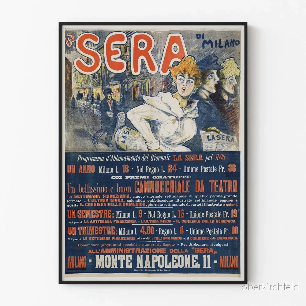 Vintageposter La Sera di Milano för väggdekoration