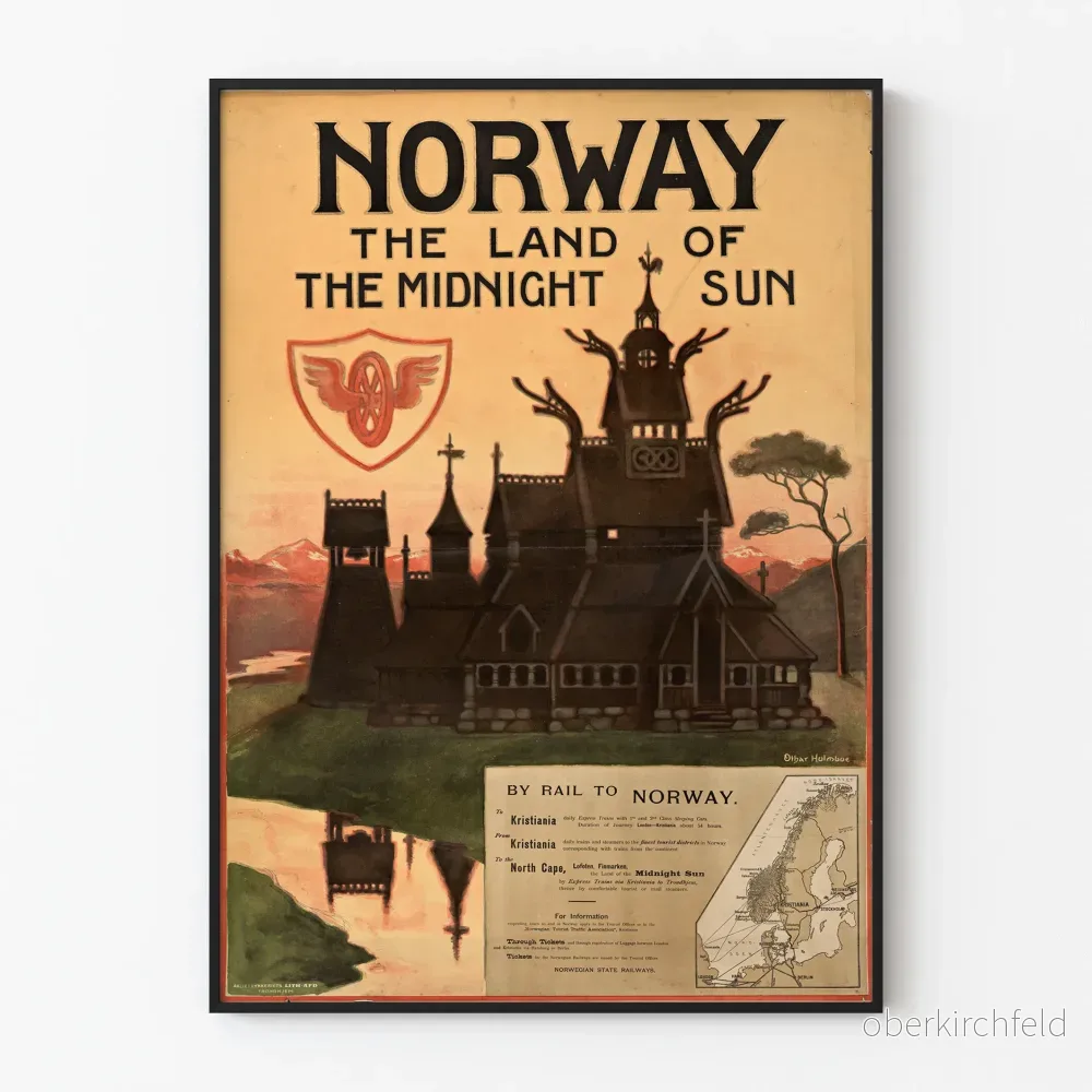 Vintageaffisch Norge Midnattssolens land - Vintage skandinavisk väggdekoration