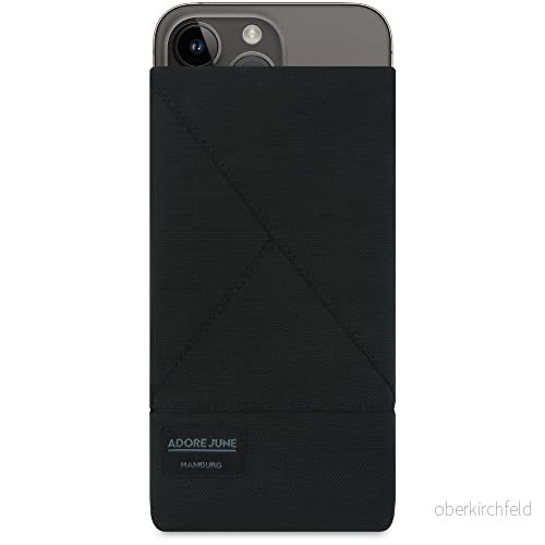 Adore June väska Triangle kompatibel med iPhone 14 15 Plus/iPhone Pro Max, elegant mobilväska av resistent textiltyg displayrengöringseffekt, svart 4260764580477
