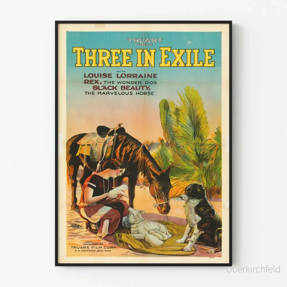 Vintageposter Three In Exile med djur och kvinna