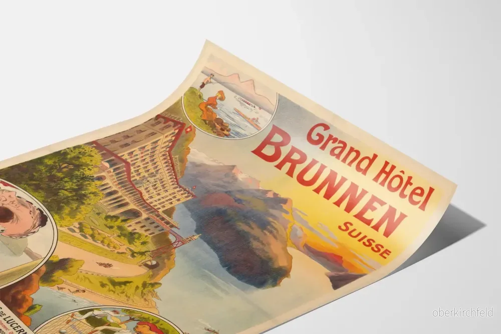 Vintageaffisch för Grand Hôtel Brunnen, Schweiz, Lucerne-sjön - Bild 3