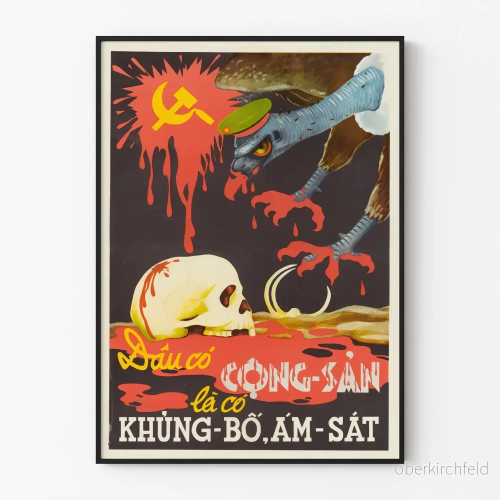 Vintage antikommunistisk dekorativ poster med skalle och gam