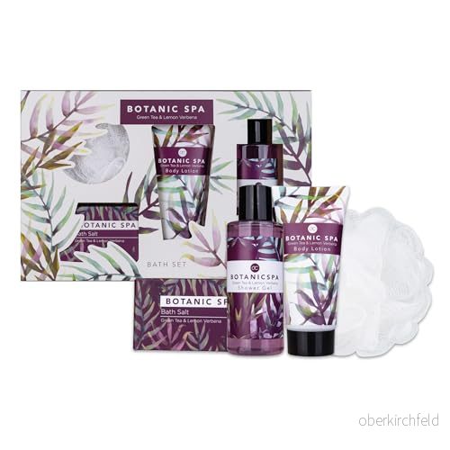 accentra presentset för kvinnor BOTANIC SPA 4 delat badset present med bodylotion, badsalt, duschgel & nätsvamp wellnessset och tjejer födelsedagar speciella tillfällen 4015953687211