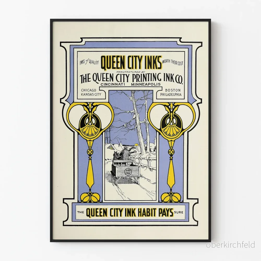 Vintageposter Queen City Inks - Tryckfärgsreklam