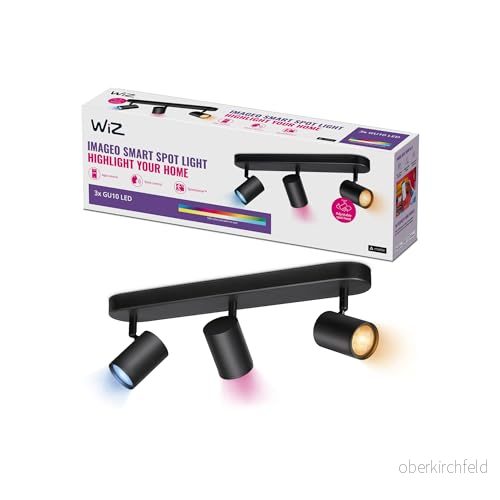 WiZ Imageo Tak och väggspotlight (Wiz Color), svart, 3 huvuden Smart LED belysning (WiFi Bluetooth), 17W, 2700 Kelvin, Dimbar i kallvitt till varmvitt + 16 miljoner färger 8719514551978
