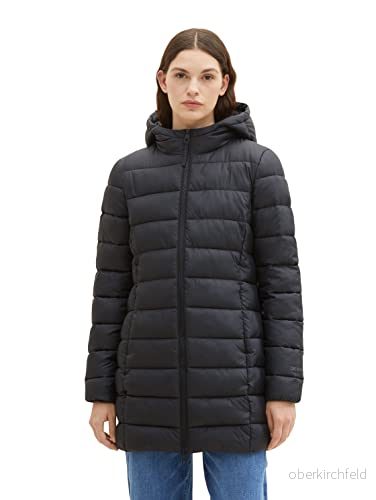TOM TAILOR denim dam lätt quiltad kappa med huva, 14482 djup svart, XXL 4066887725463