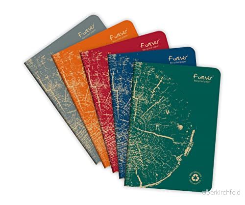 Clairefontaine 68486C FOREVER premium carnet piqué 14,8x21cm 90g recyclé 96p ligné coloris assortis PAQ de 5 3665086022703