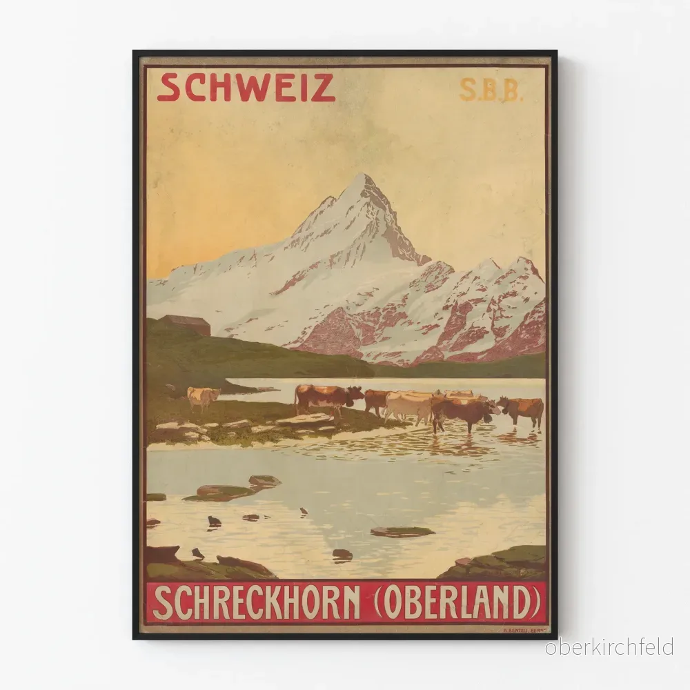 Vintageposter Schweiz Schreckhorn Oberland - Väggdekoration Berg Schweiz