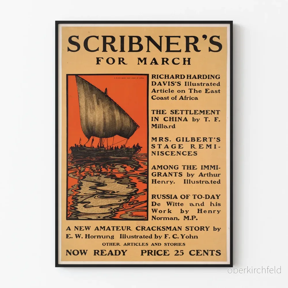 Vintageposter Scribner's för mars med segelbåt
