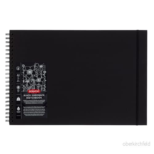 Derwent Skissbok med Svart Papper, A3 format Liggande, 40 Ark, Syrafritt Ringbunden, Konstnärskvalitet, Bok, 2300381 5028252289429