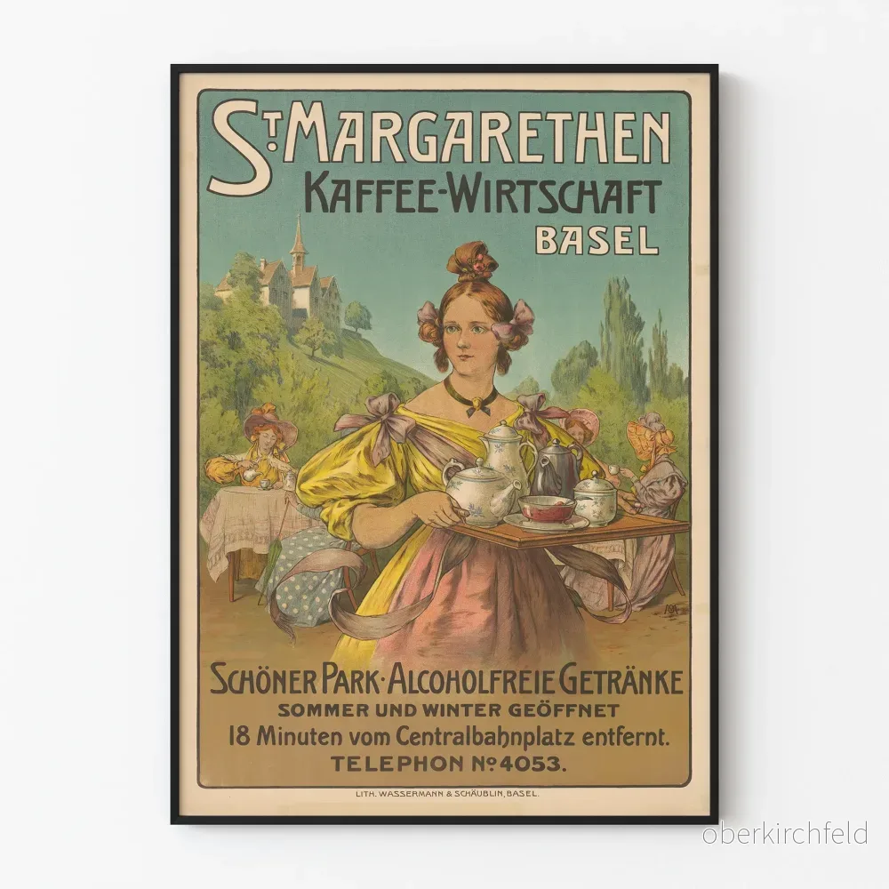 Vintageposter St Margarethen Kaffee-Wirtschaft, väggdekoration café Basel